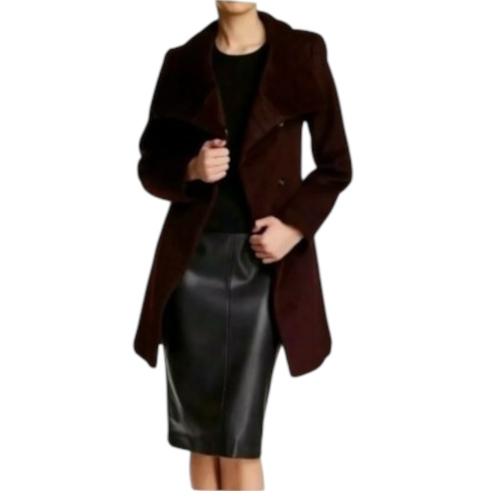 TRINA TURK Lambswool Shawl Collar Artsy Lily Coat Wine Burgundy Wool Size 4 Warm
